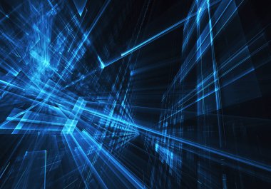 3d fraktal arka plan, 3d çizim. Sanal Neon şehir