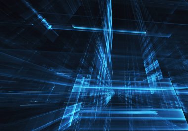 3d fraktal arka plan, 3d çizim. Sanal Neon şehir