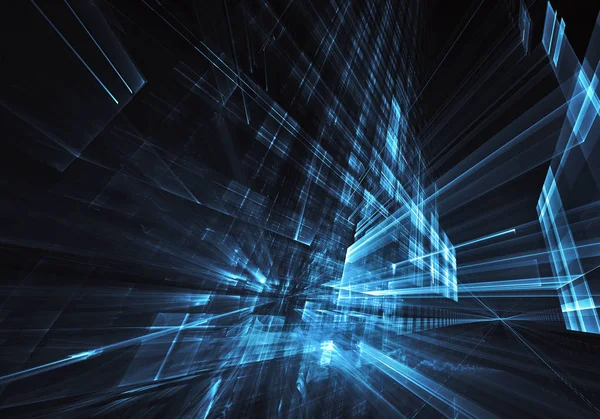 3d fraktal arka plan, 3d çizim. Sanal Neon şehir