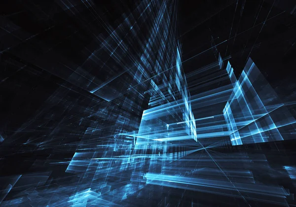 3d fraktal arka plan, 3d çizim. Sanal Neon şehir