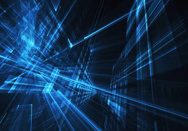 3d fraktal arka plan, 3d çizim. Sanal Neon şehir