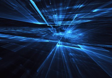 3d fraktal arka plan, 3d çizim. Sanal Neon şehir