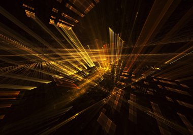 3d fraktal arka plan, 3d çizim. Sanal Neon şehir
