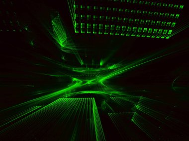 3d fraktal arka plan, 3d çizim. Sanal Neon şehir