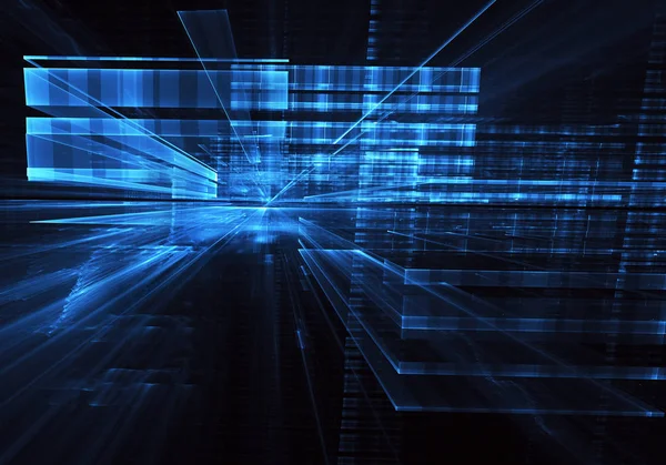 3d fraktal arka plan, 3d çizim. Sanal Neon şehir