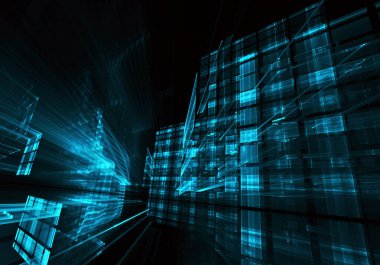 Aydınlatma efektli soyut arka plan. Teknolojik fraktal. Soyut 3d fraktal arka plan, 3d illüstrasyon.