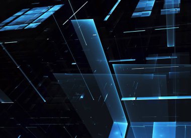 Bilgisayar soyut tehnoloji 3D illüstrasyon üretti. Üç boyutlu üç boyutlu fraktal, doku