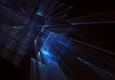 Bilgisayar soyut tehnoloji 3D illüstrasyon üretti. Üç boyutlu üç boyutlu fraktal, doku