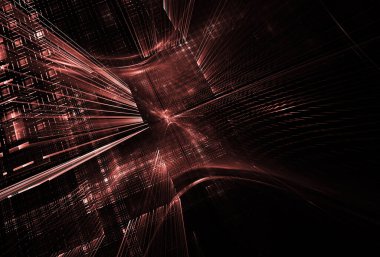 Bilgisayar soyut tehnoloji 3D illüstrasyon üretti. Üç boyutlu üç boyutlu fraktal, doku