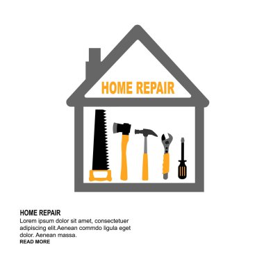 Ev tamir. Ev geliştirme boyama fırça, ölçme, duvar, Döşeme kesme. Vektör çizim ve düz tasarım