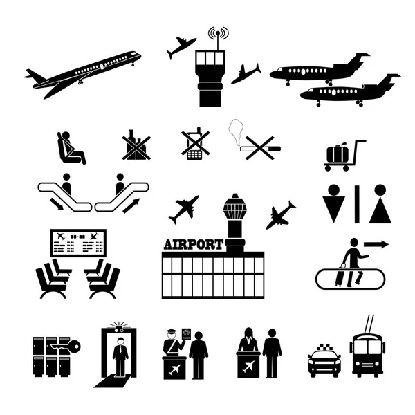 Panneau Aéroport Icônes Aéroport Réglées Vecteur — Image vectorielle