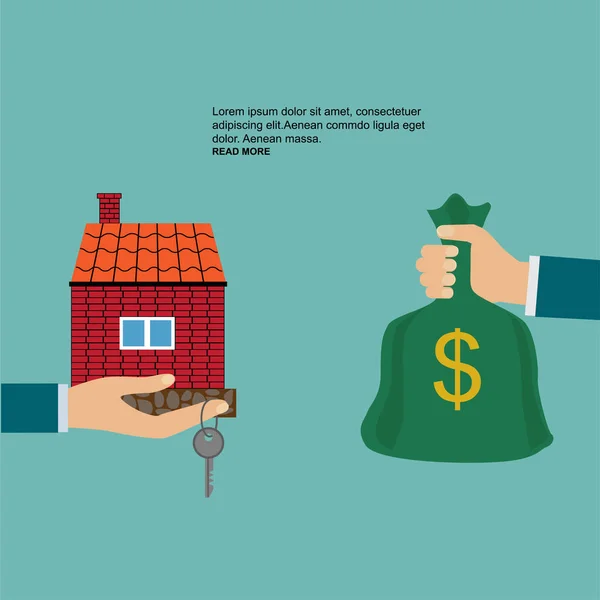 購入住宅の提供 不動産の賃貸 家の鍵を渡す ベクターイラストフラットデザイン — ストックベクタ