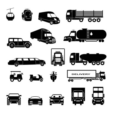 Ulaşım düz simgeler kümesi. Vektör çizim