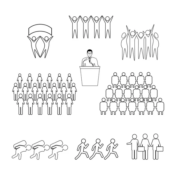 Réunion Ligne Des Gens Affaires Pictogrammes Stratégiques Ensemble Présentation Conférence — Image vectorielle