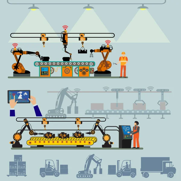 Automatisering Industrieel Met Slimme Technologie Productie Het Vervoer Internet Van — Stockvector