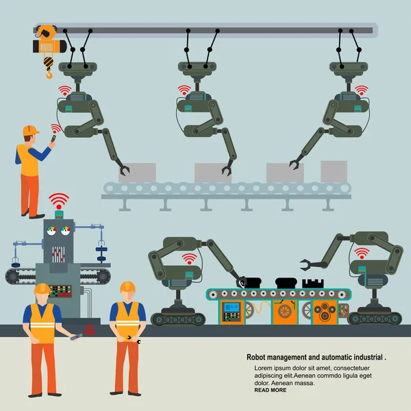 Automatización Industrial Con Tecnología Inteligente Para Configurar Producción Transporte Internet — Vector de stock