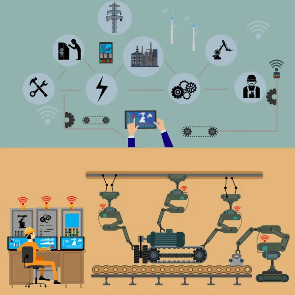 Automatización Industrial Con Tecnología Inteligente Para Configurar Producción Transporte Internet — Archivo Imágenes Vectoriales