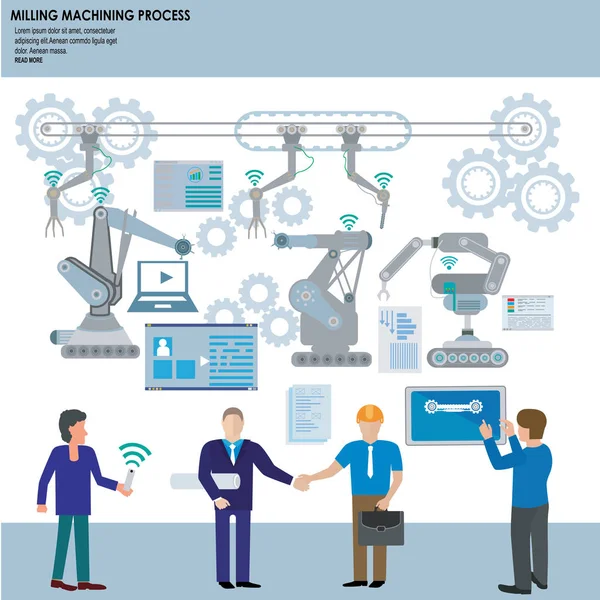 Automação Industrial Com Tecnologia Inteligente Para Definir Produção Transporte Internet — Vetor de Stock