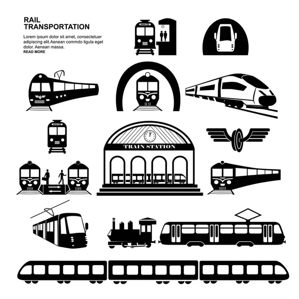 Estación Tren Vector Train Metro Ferrocarril Icono Transporte Conjunto — Vector de stock