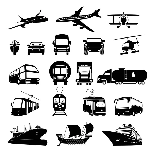 Conjunto Ícones Planos Transporte Ilustração Vetorial — Vetor de Stock