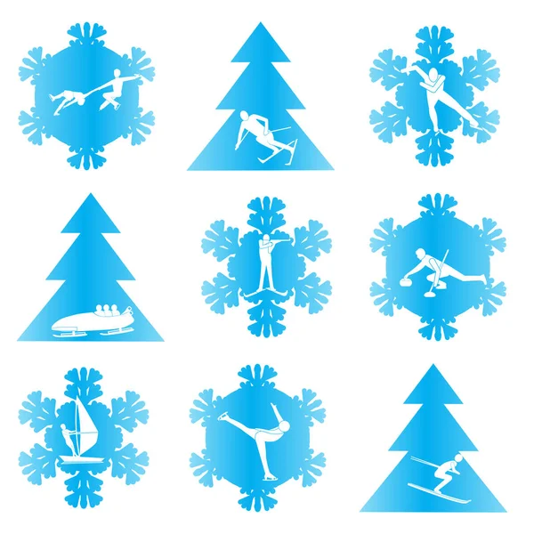 Набір Зимових Видів Спорту Векторні Ілюстрації Ізольовані Білому — стоковий вектор