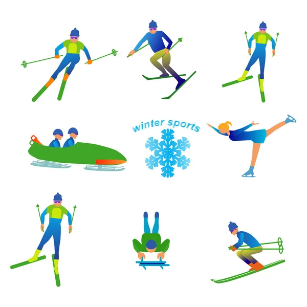 Serie Attività Sportive Invernali Illustrazione Vettoriale Isolata Bianco — Vettoriale Stock