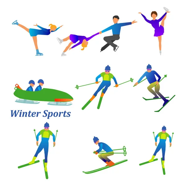 Набор Векторных Иллюстраций Зимних Видов Спорта Изолированных Белом — стоковый вектор