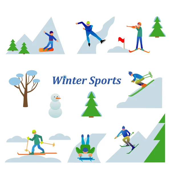 Uppsättning Vinter Sport Aktiviteter Vektorillustration Isolerade Vit — Stock vektor