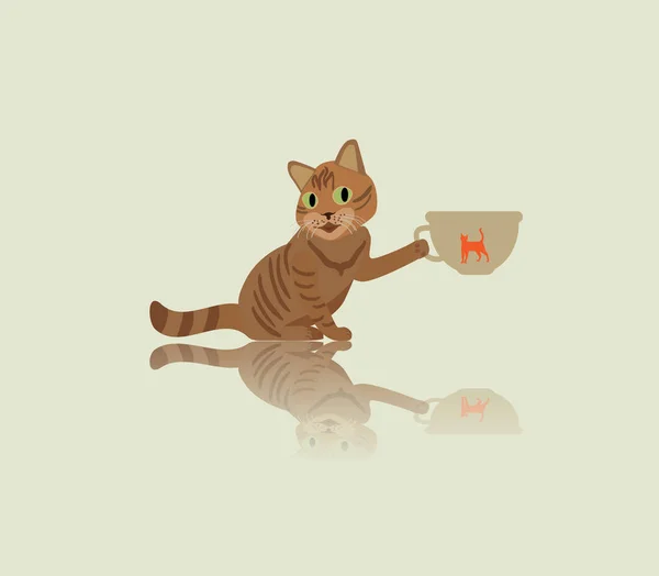 Gato Con Taza Café Ilustración De Stock