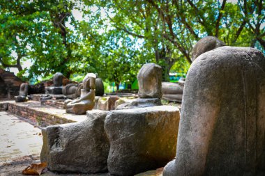 Tayland'da kesik kafaları ile Buda heykelleri