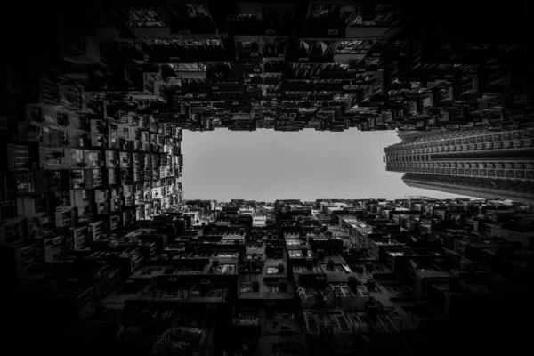 Looking up inside Yick fat building in Hong Kong