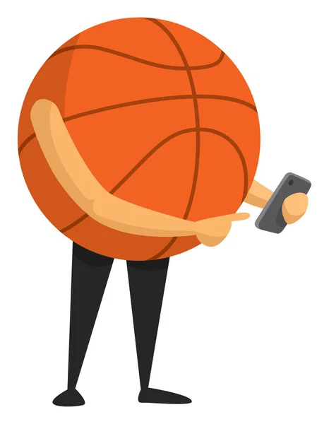 Cartoon Illustration Basket Ball Using Mobile Phone — Stock Vector
