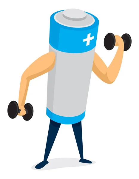 Cartoon Illustration Strong Battery Working Out — Stock Vector