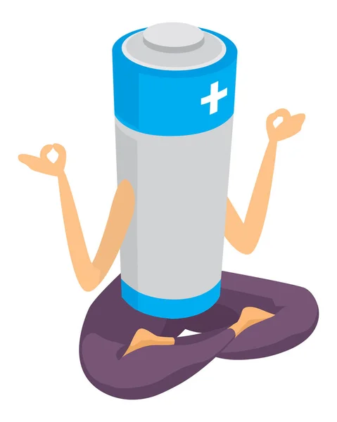 Cartoon Afbeelding Van Positieve Energie Batterij Beoefenen Van Yoga — Stockvector