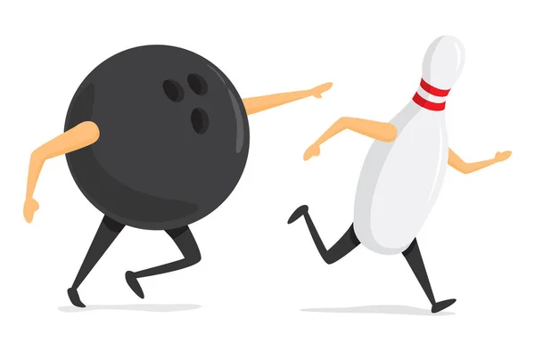 Illustration Dessin Animé Boule Bowling Poursuivant Broche Courir Rapidement — Image vectorielle