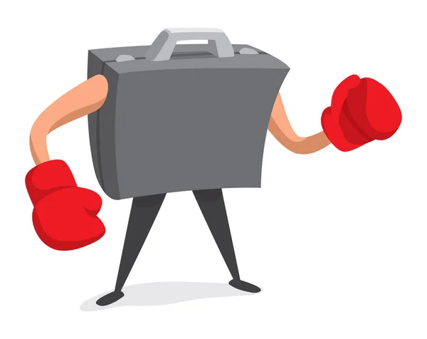 Cartoon Illustration Des Geschäftsportfolios Bereit Mit Boxhandschuhen Verhandeln — Stockvektor