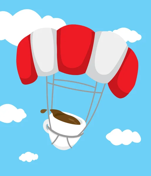Illustration Bande Dessinée Chute Café Glissant Sur Parachute — Image vectorielle