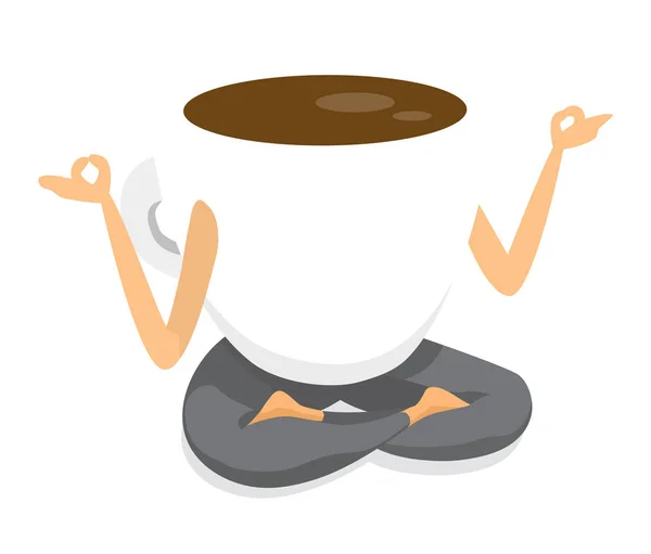 Illustration Bande Dessinée Tasse Café Pratiquant Yoga Position Lotus — Image vectorielle