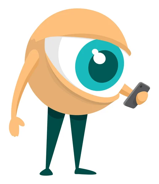 Desenhos Animados Ilustração Globo Ocular Usando Telefone Móvel — Vetor de Stock