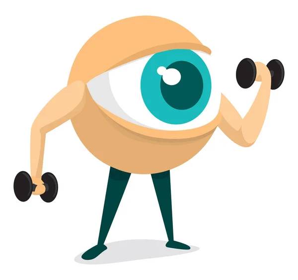 Cartoon Illustration Eye Lifiting Weights Training — Stock Vector