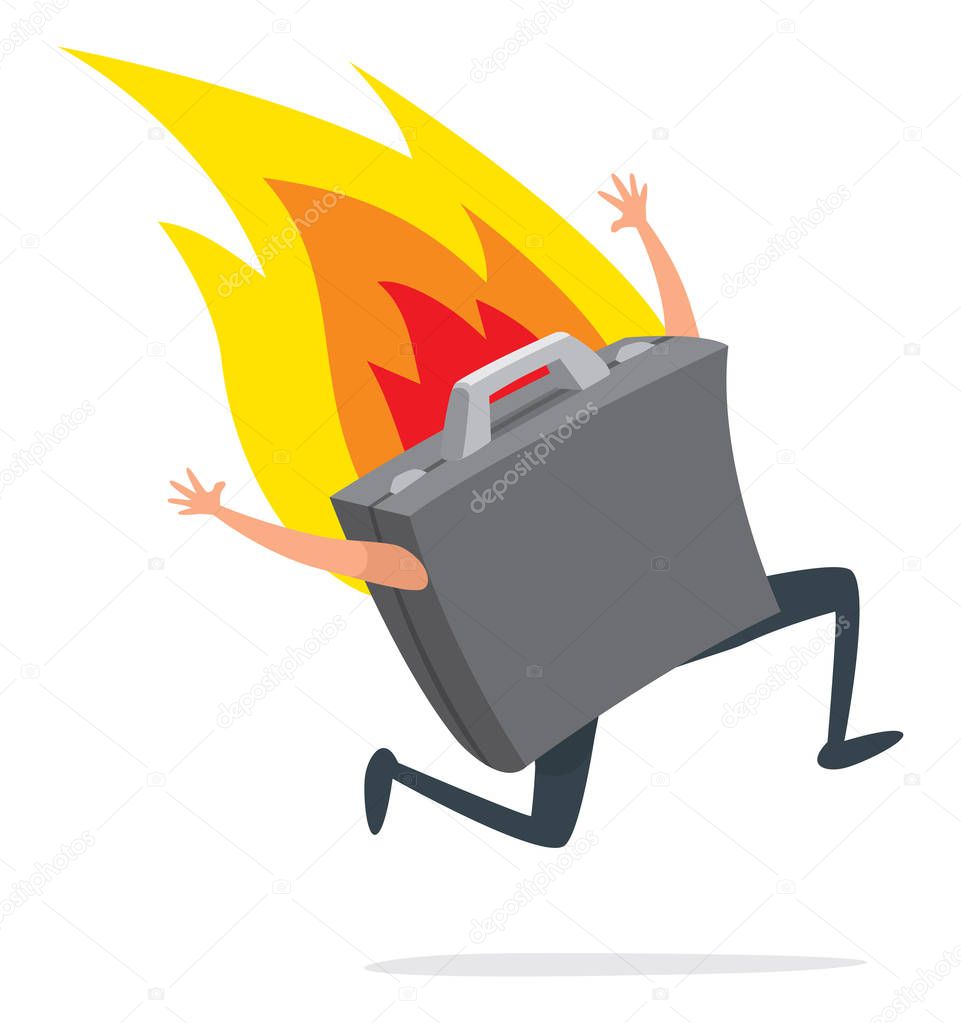Cartoon illustration of business portfolio running desperately on fire