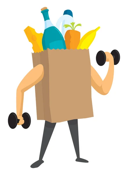 Cartoon Illustration Groceries Training Weights — Stock Vector