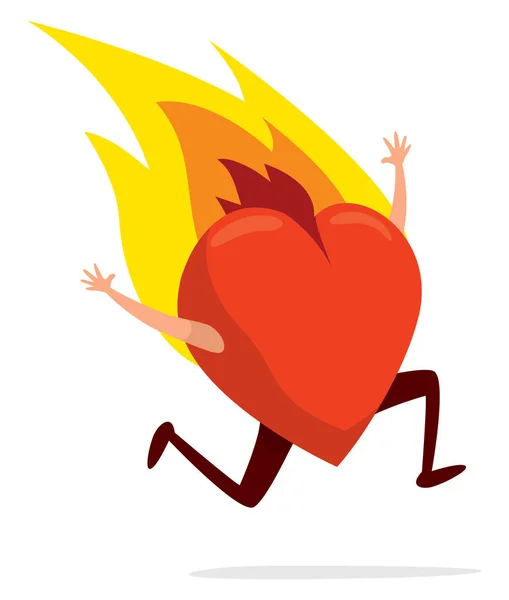 Dibujos Animados Ilustración Corazón Fuego Corriendo Desesperadamente — Vector de stock