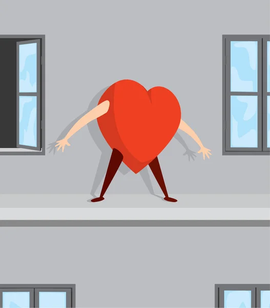 Cartoon Illustration Desperate Heart Standing Ledge — Stok Vektör