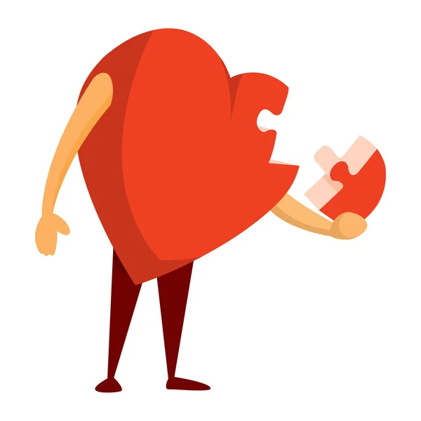 Cartoon Illustration Red Puzzle Heart Putting Pieces Together — Stockový vektor