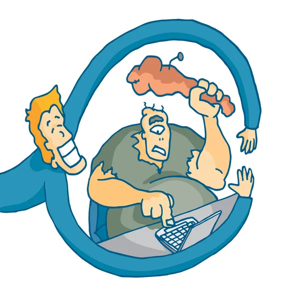 Dibujos Animados Ilustración Hombre Divertido Abrazando Troll — Vector de stock
