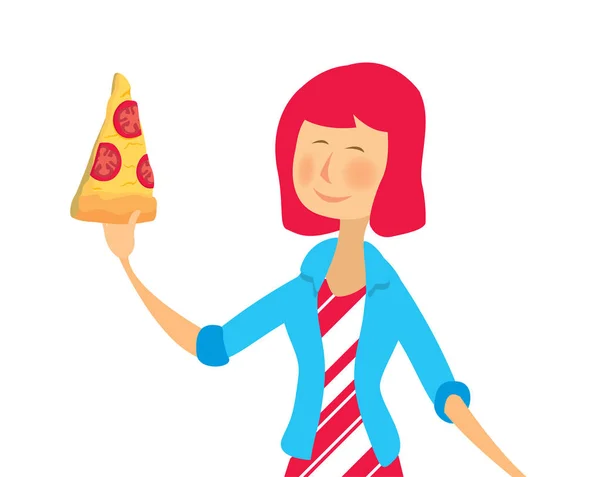 Dibujos Animados Ilustración Chica Casual Comiendo Pizza Tomate Gráficos vectoriales