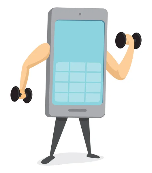 Cartoon Illustration Mobile Phone Getting Stronger Training — Stock Vector