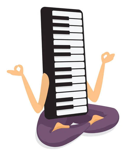 Cartoon Illustration Music Keyboard Practising Yoga Position — Stock Vector