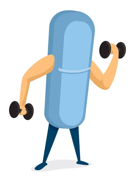 Cartoon Illustration Strong Medicine Working Out — Stock Vector